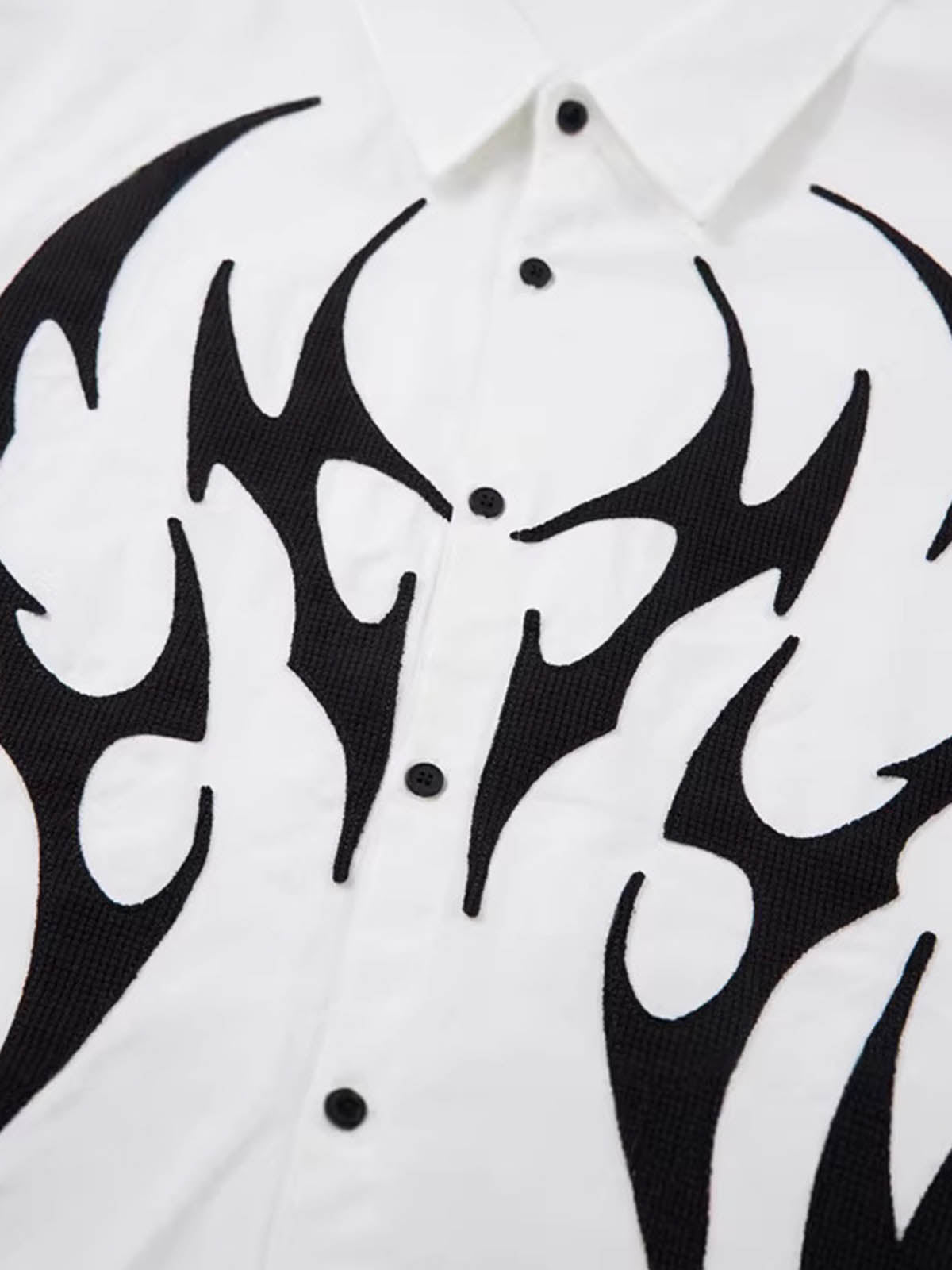 Cotton Blend Short Sleeve Shirt with Black Flame Print Long Sleeve Insert, Stylish Contrast Design for Men and Women?