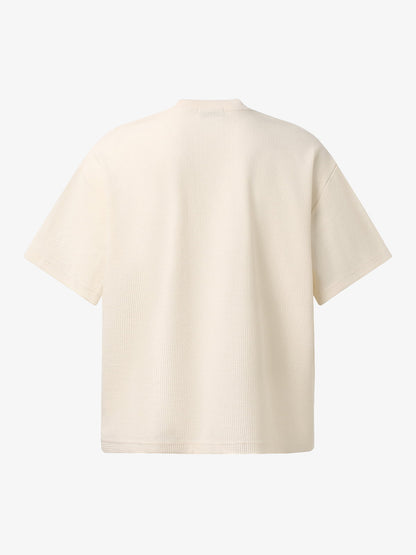 Cotton Waffle Knit Graphic T-Shirt with Moon Landing Print and Lion Design?