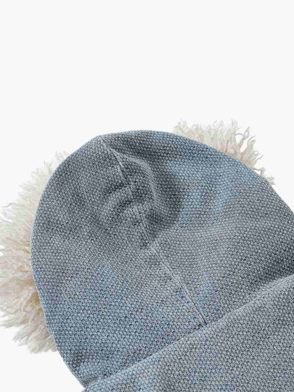 Washed Embroidered Fur-Lined Denim Bomber Jacket