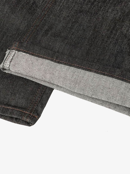 Wide-Leg Denim Trousers with Snake Embroidery - Stylish and Comfortable for All Seasons 