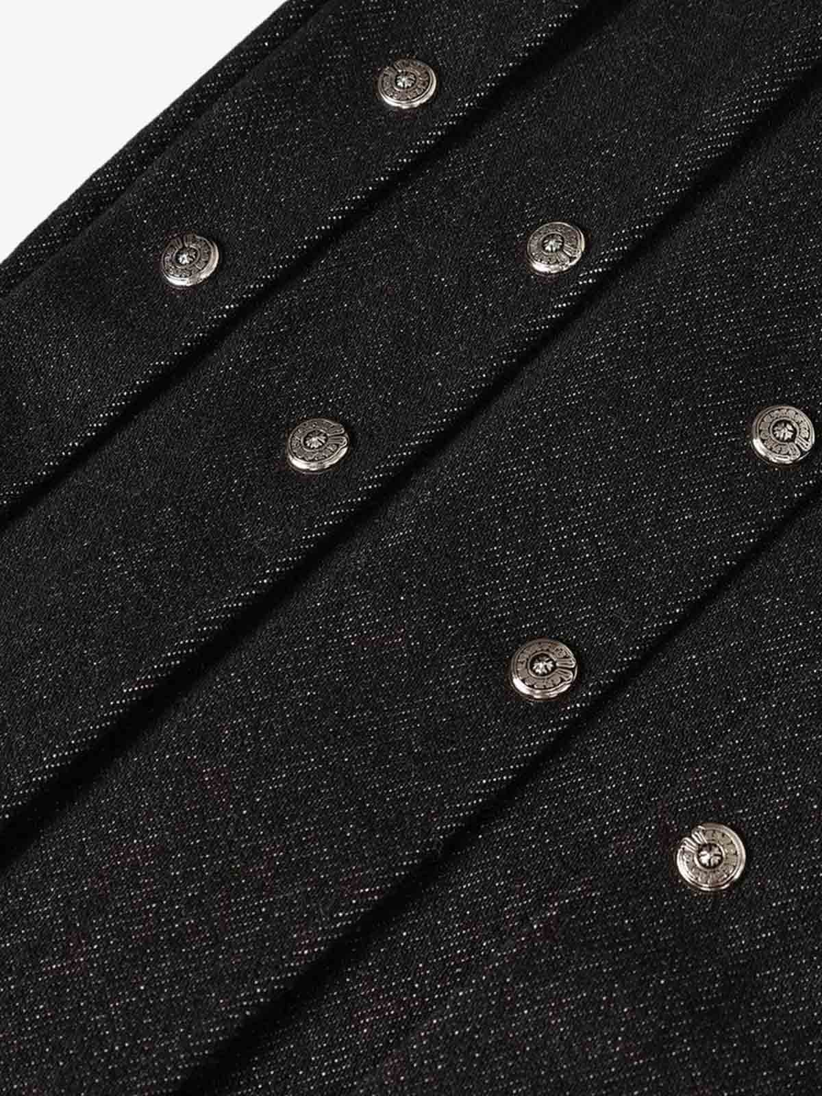 Studded Pleat Wide Leg Denim Jeans