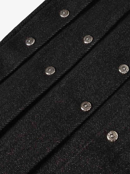 Studded Pleat Wide Leg Denim Jeans