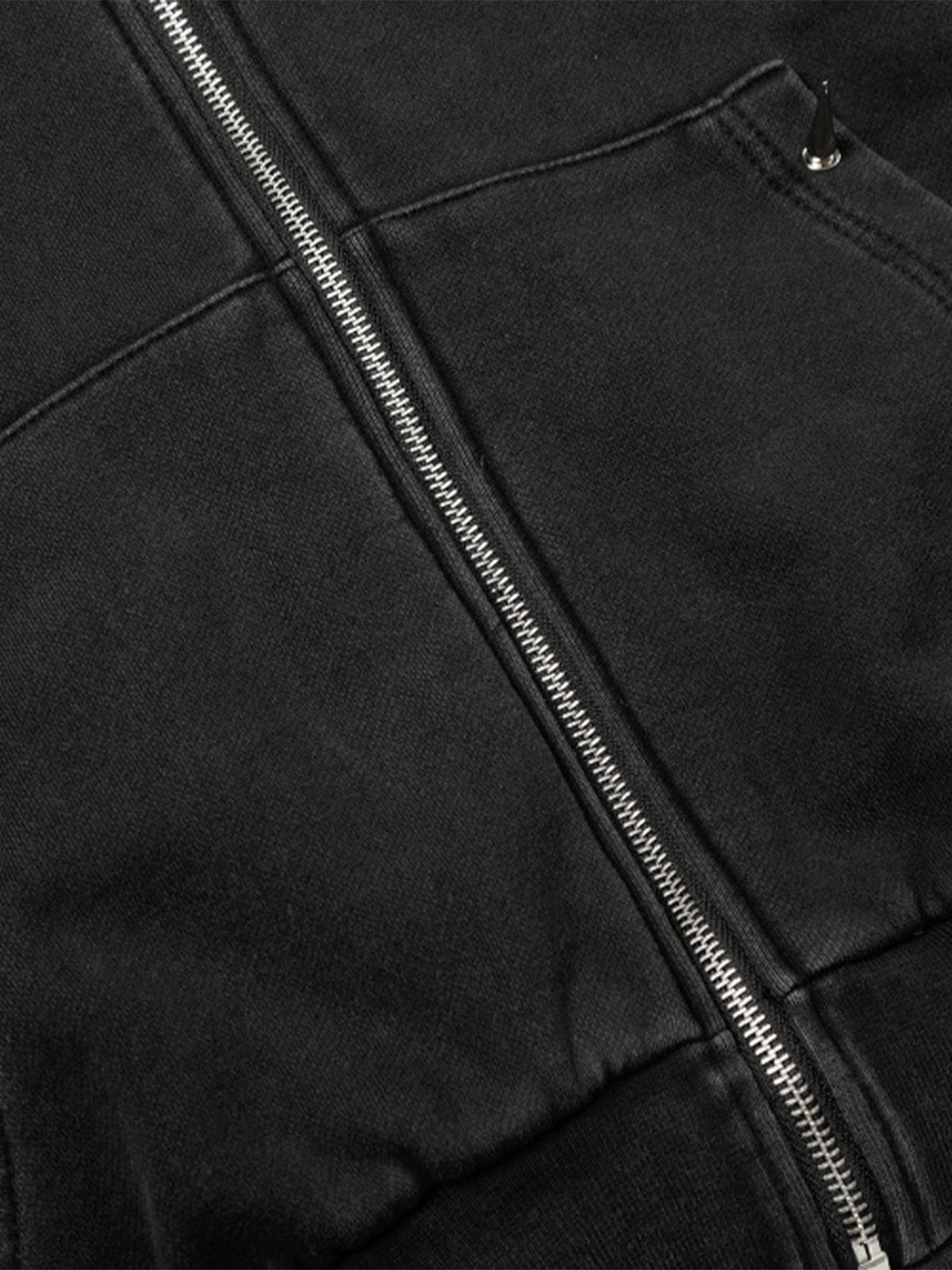 Cotton Blend Punk Style Hooded Zip-Up Sweatshirt with Studs and Pockets?