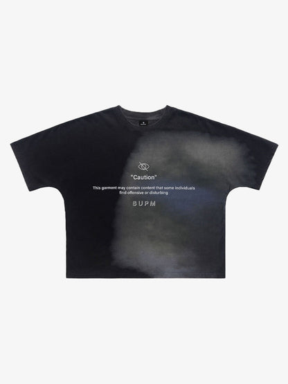 300G Cotton Jade Pattern Dyed T-Shirt with Caution Print Oversized Streetwear Tee?
