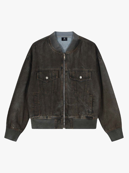 Distressed Denim Jacket with Zipper Detail - Perfect for Casual and Fashionable Looks 