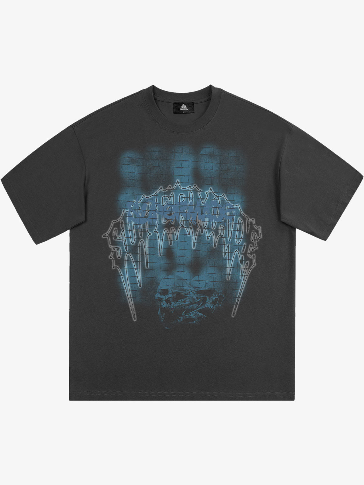 THE SUPERMADE Dark Grid Skull Graphic T-Shirt with Neon Drip Design 