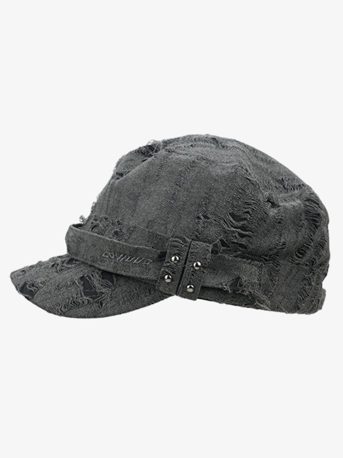 Distressed Cotton Blend Flat Cap with Stud Details for Men and Women?