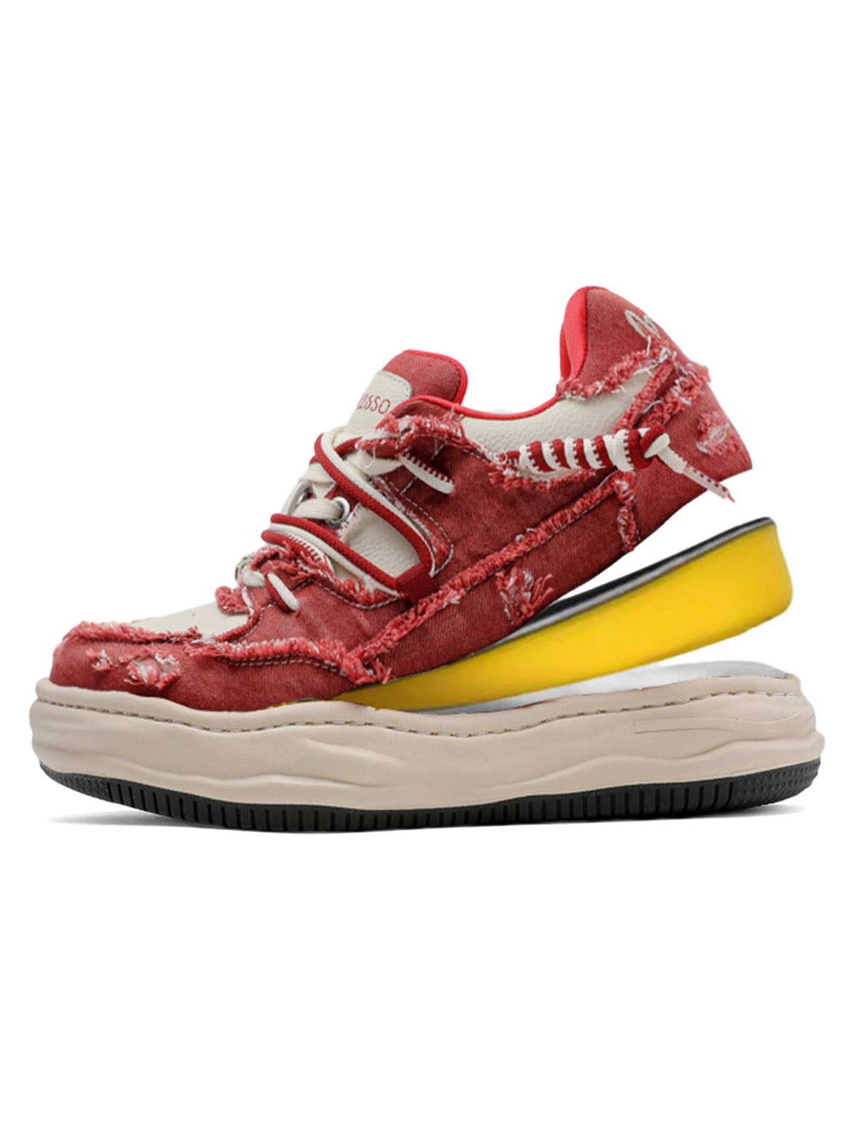 Washed Denim Low-Top Raw Edge Sneakers - 2436