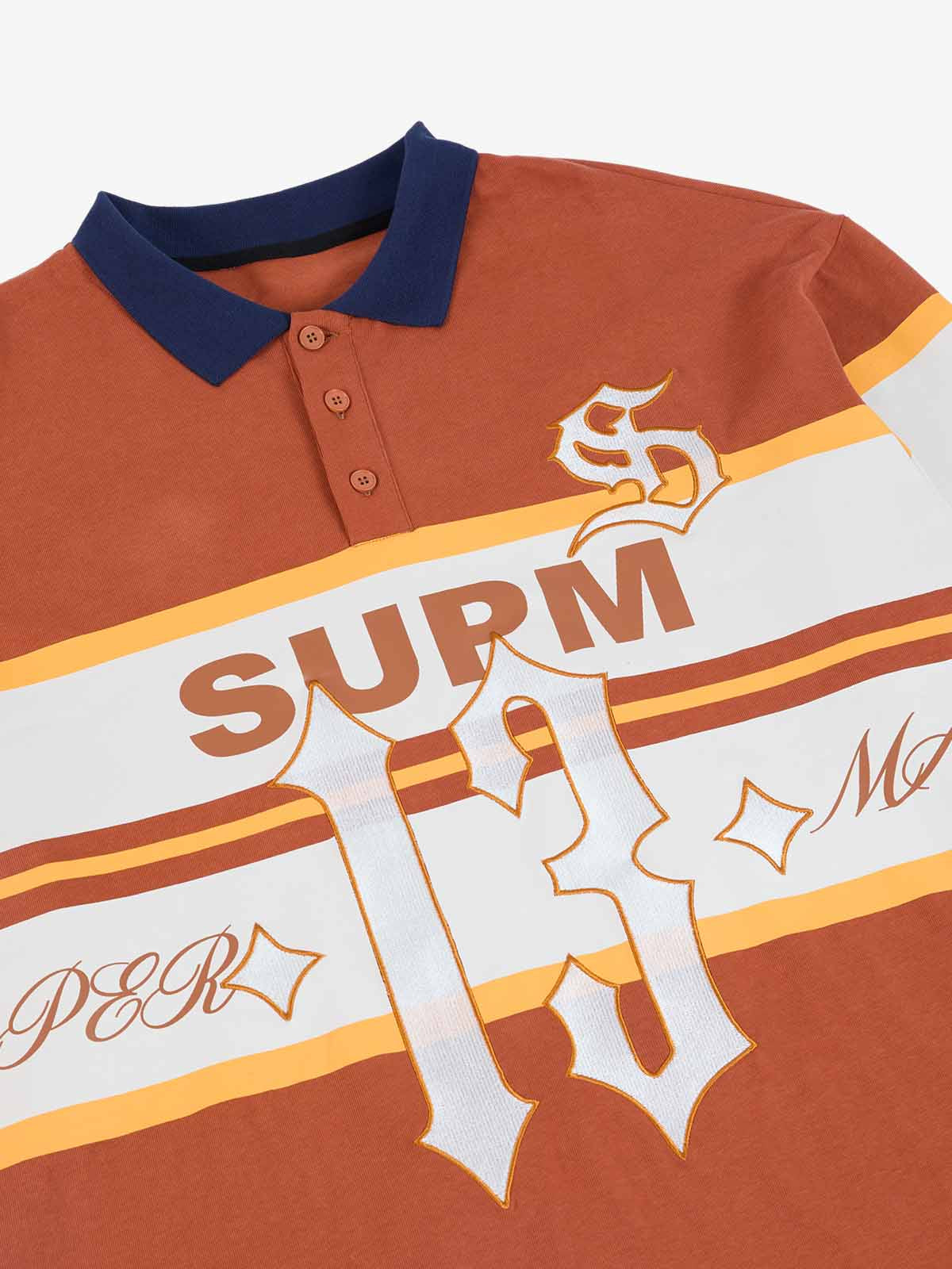 Supermade Color-Blocked Polo Collar Embroidered Print Long-Sleeved Jersey?