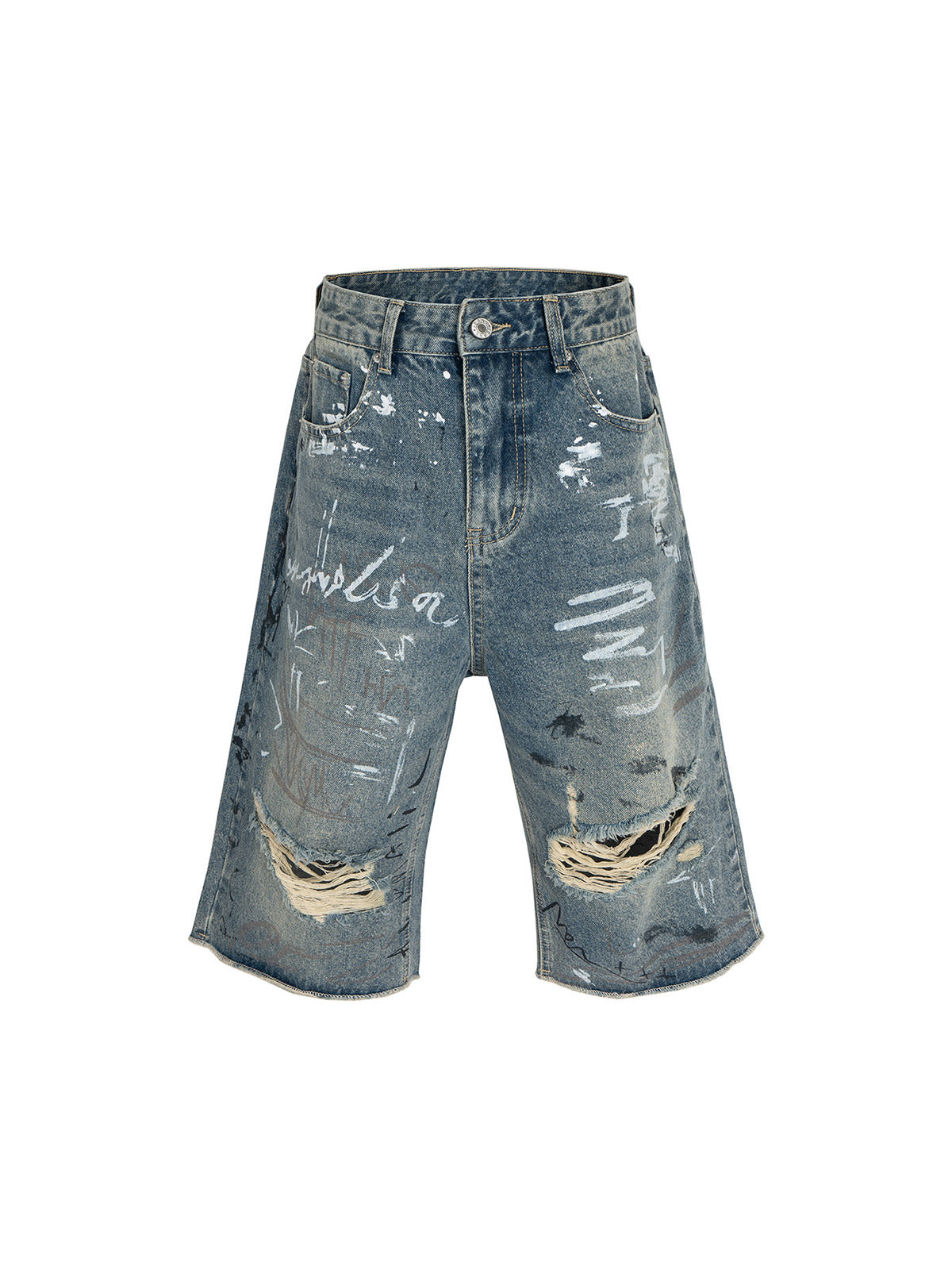 Ripped Hand-Painted Graffiti Ripped Jorts 