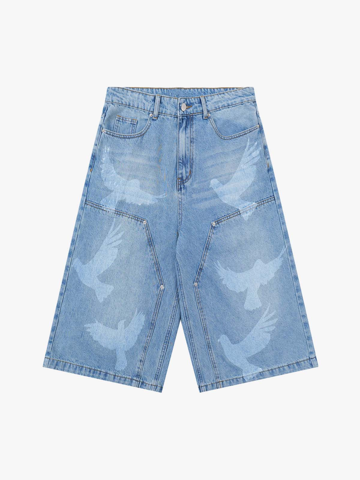 Stylish Denim Shorts with Flying Bird Prints for Summer Outfits 