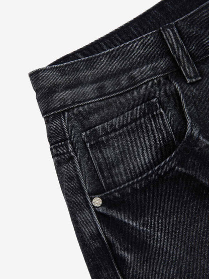 Denim Shorts with Barbed Wire Embroidery and Ripped Details for Men?