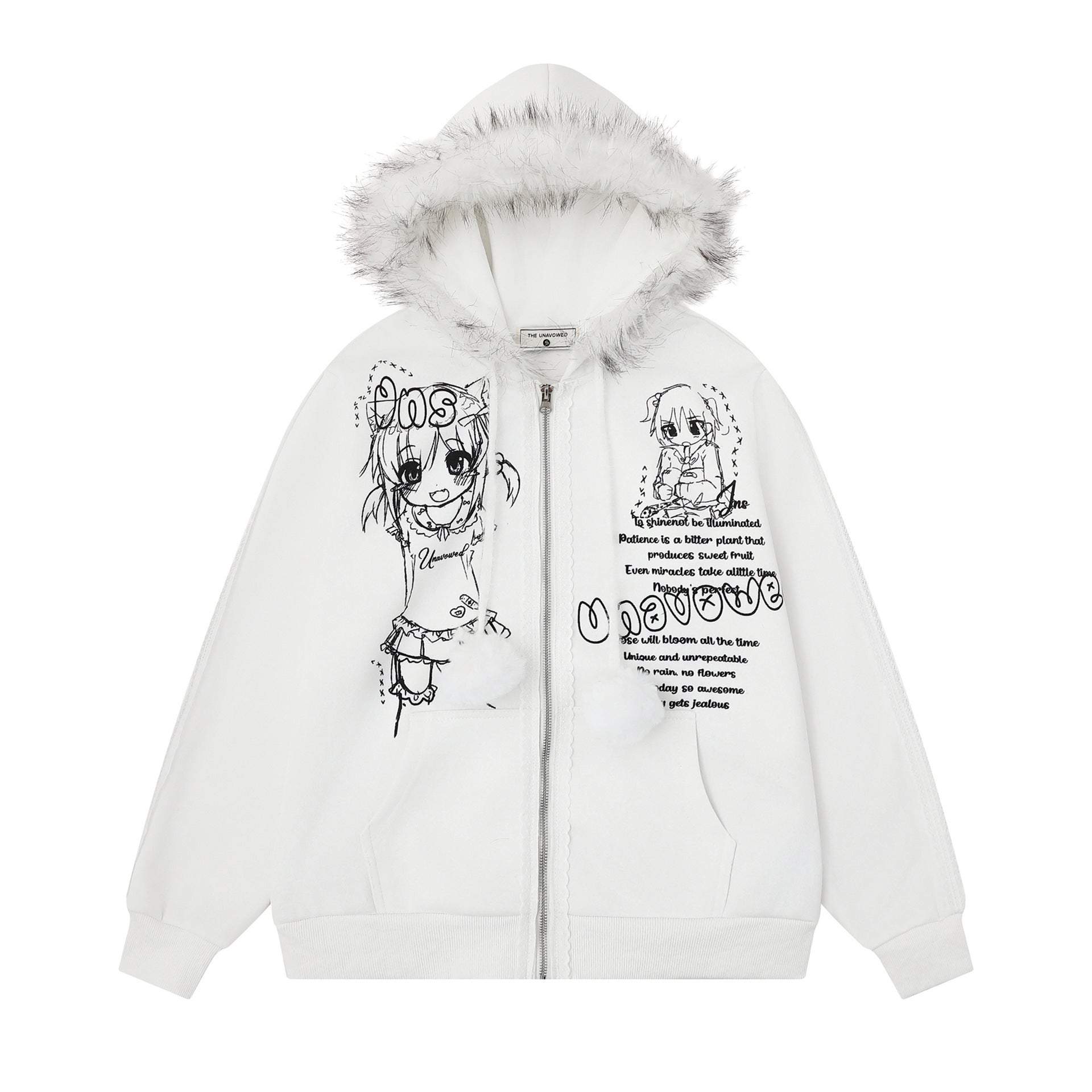 Retro Plush Collar Cartoon Anime Zip-Up Hoodie 