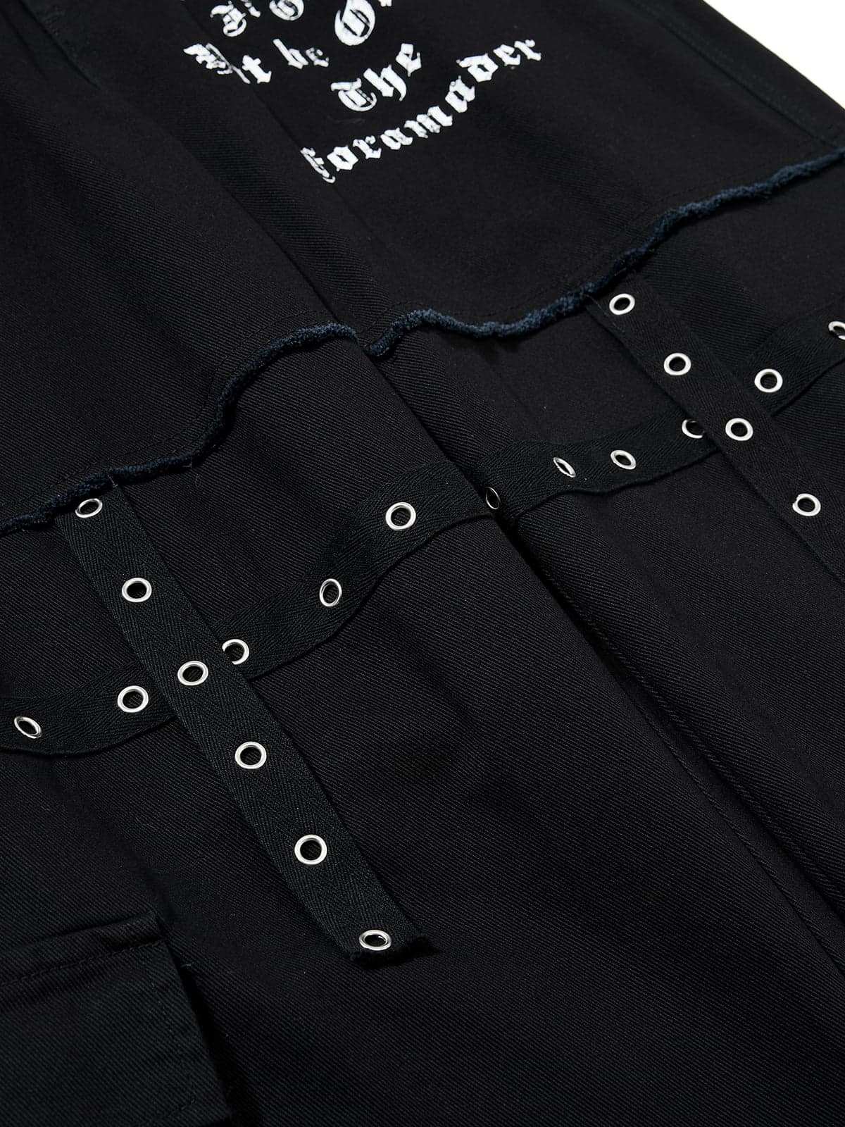 Cotton Blend Black Wide Leg Cargo Pants with Gothic Print and Metal Eyelets for Streetwear Fashion?