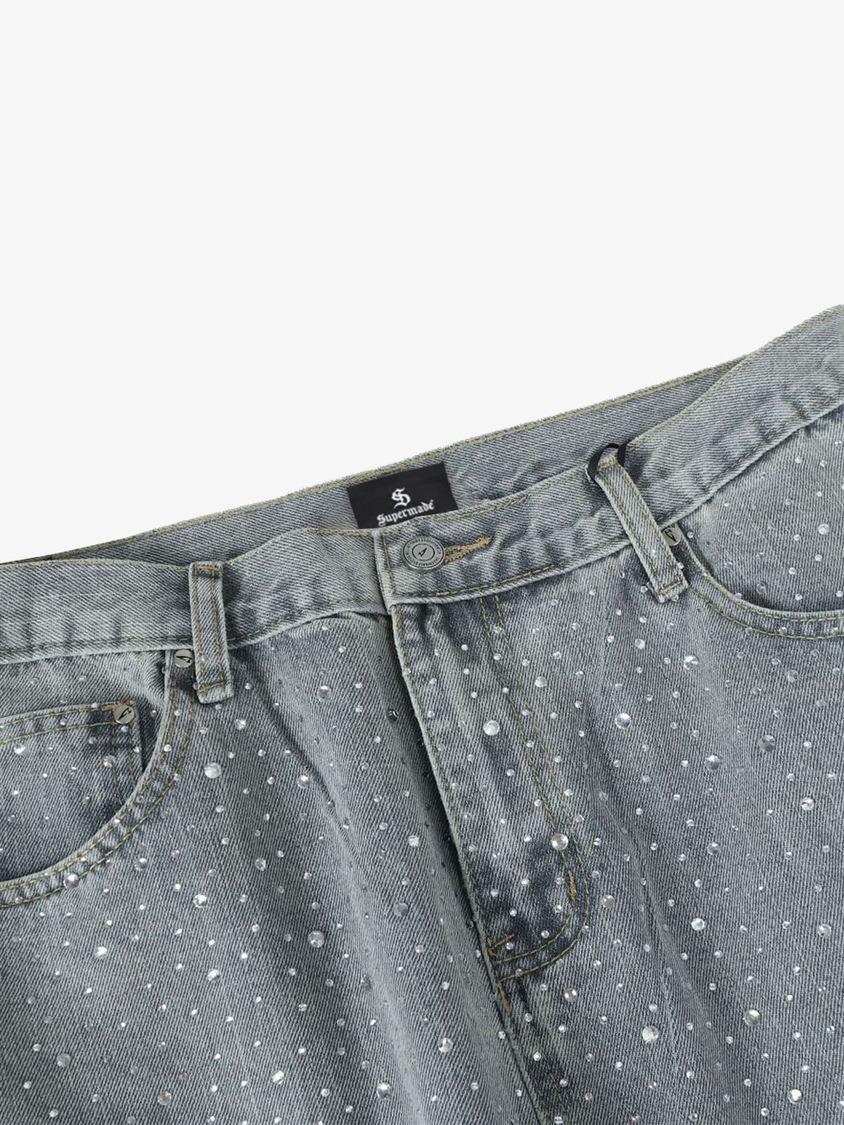 Sparkling Wide-Leg Denim Trousers for Stylish Comfort 