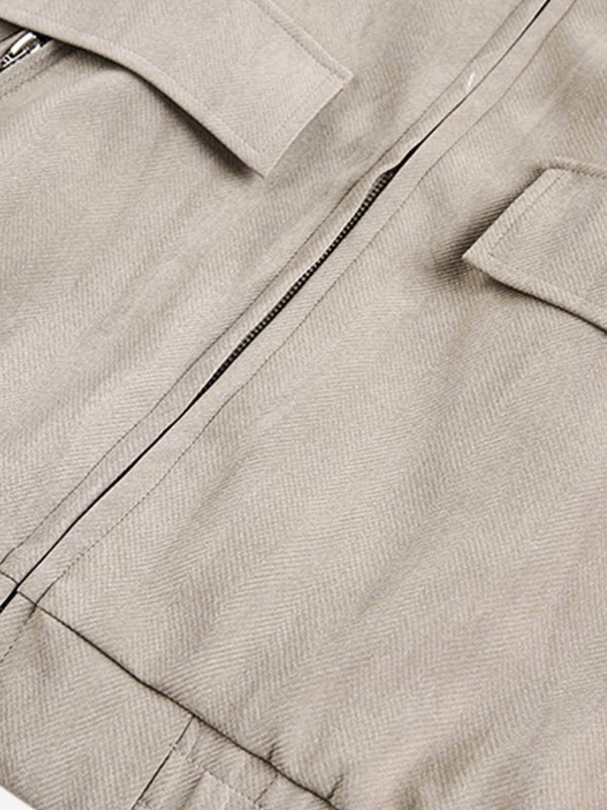 Detachable Knit Collar Zip Up Pocket Jacket