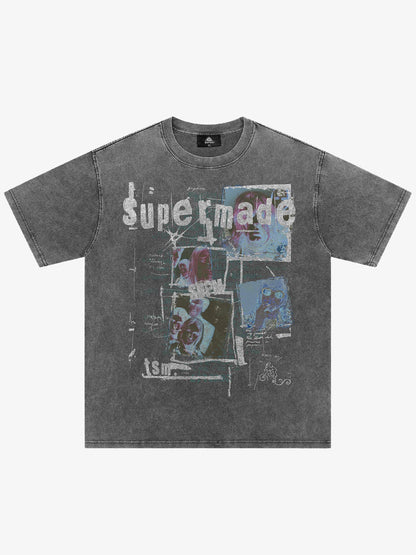 THE SUPERMADE Retro nostalgia Artistic Graphic Print T-Shirt with Collage Design 