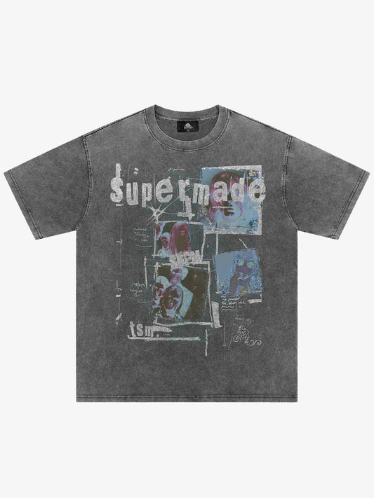 THE SUPERMADE Retro nostalgia Artistic Graphic Print T-Shirt with Collage Design 