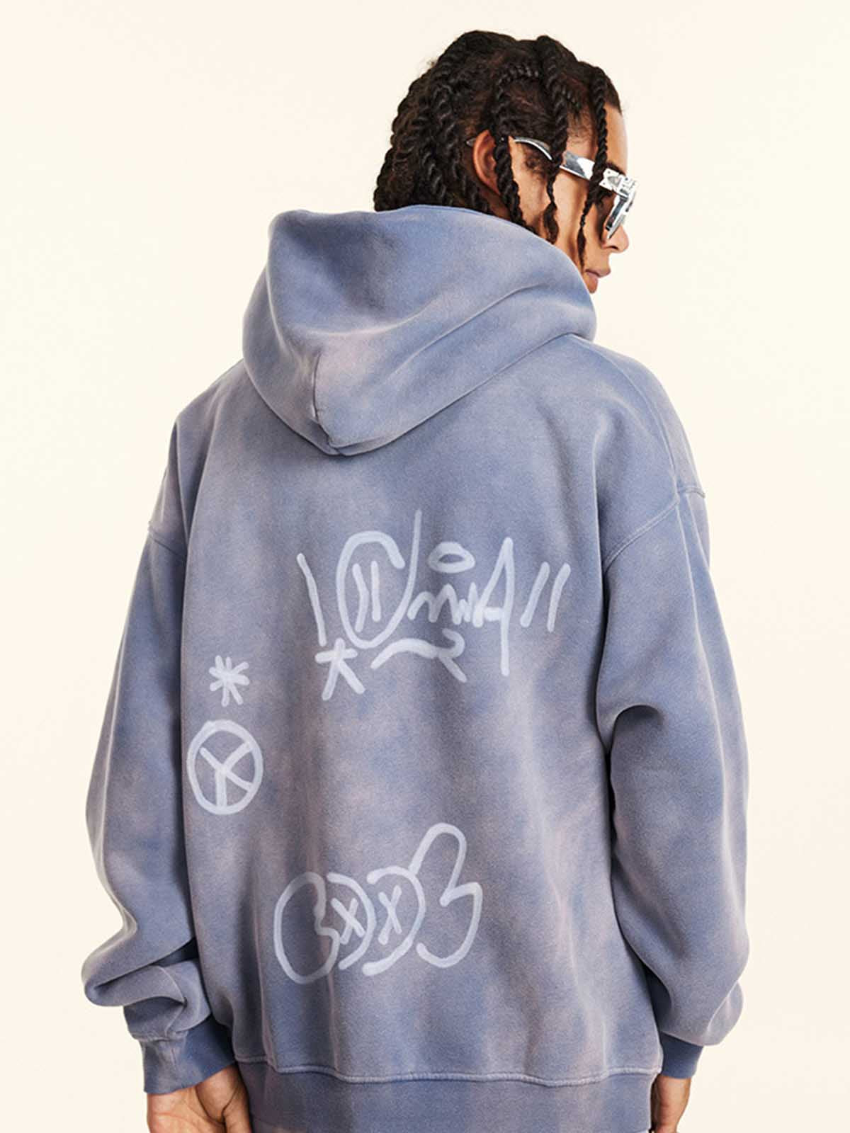 Street Graffiti Spray Print Zip Up Hoodie 