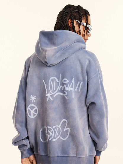 Street Graffiti Spray Print Zip Up Hoodie 