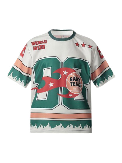 Retro Sport Motorcycle Flame Pattern T-Shirt 