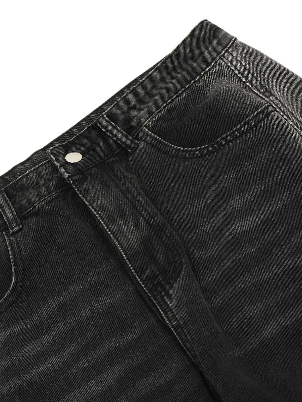 Washed Distressed Multi-pocket Straight Cargo Jeans 