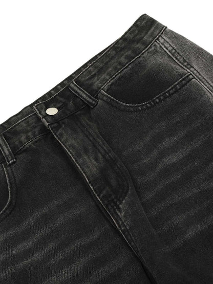 Washed Distressed Multi-pocket Straight Cargo Jeans 