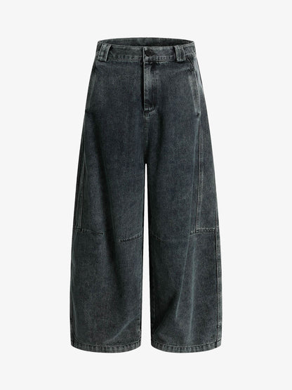 Washed Dirty Dyed Pleated  Barrel Jeans 