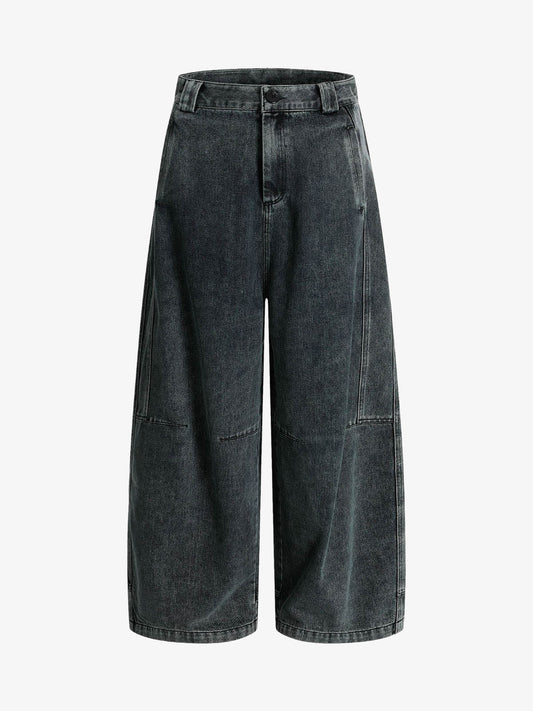 Washed Dirty Dyed Pleated  Barrel Jeans 