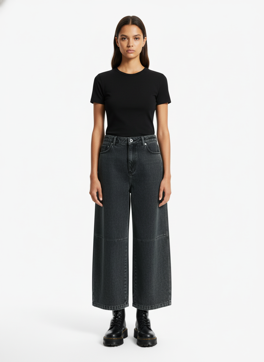 Washed Dirty Dyed Pleated  Barrel Jeans