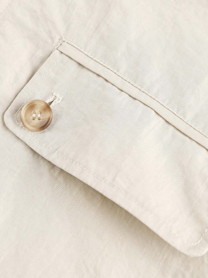 Utility Pleated Sleeve Fold-Over Collar Zip Up Jacket