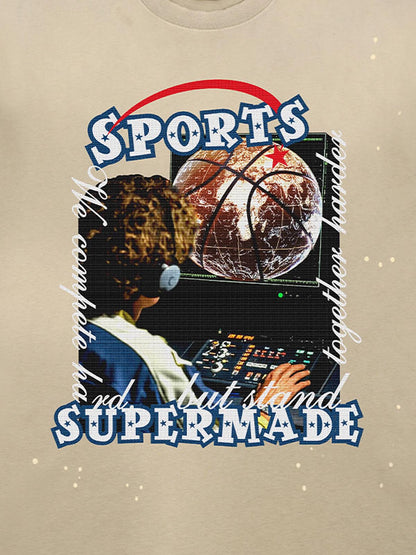 thesupermade-"Retro Basketball Radio" "Sports Know No Borders" Graphic Tee-Retro Ink Splash Streetwear Oversized T-Shirt 