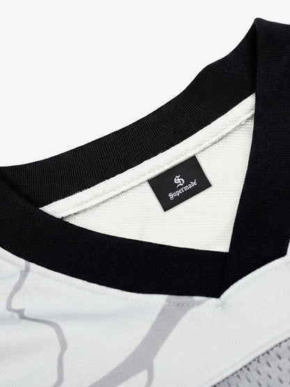 Mesh V-Neck SuperMade Graphic T-Shirt with Star Print and Transparent Overlay 