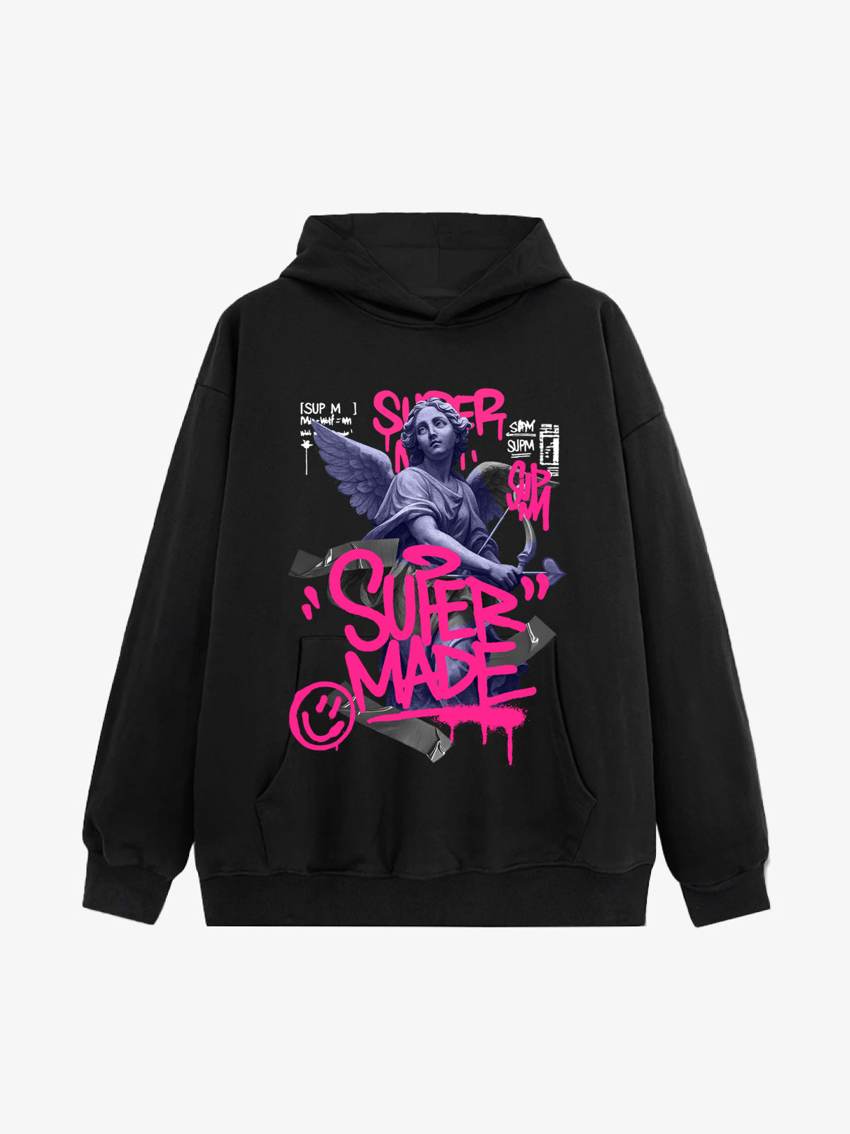 Graffiti Angel Print Hooded Sweatshirt 