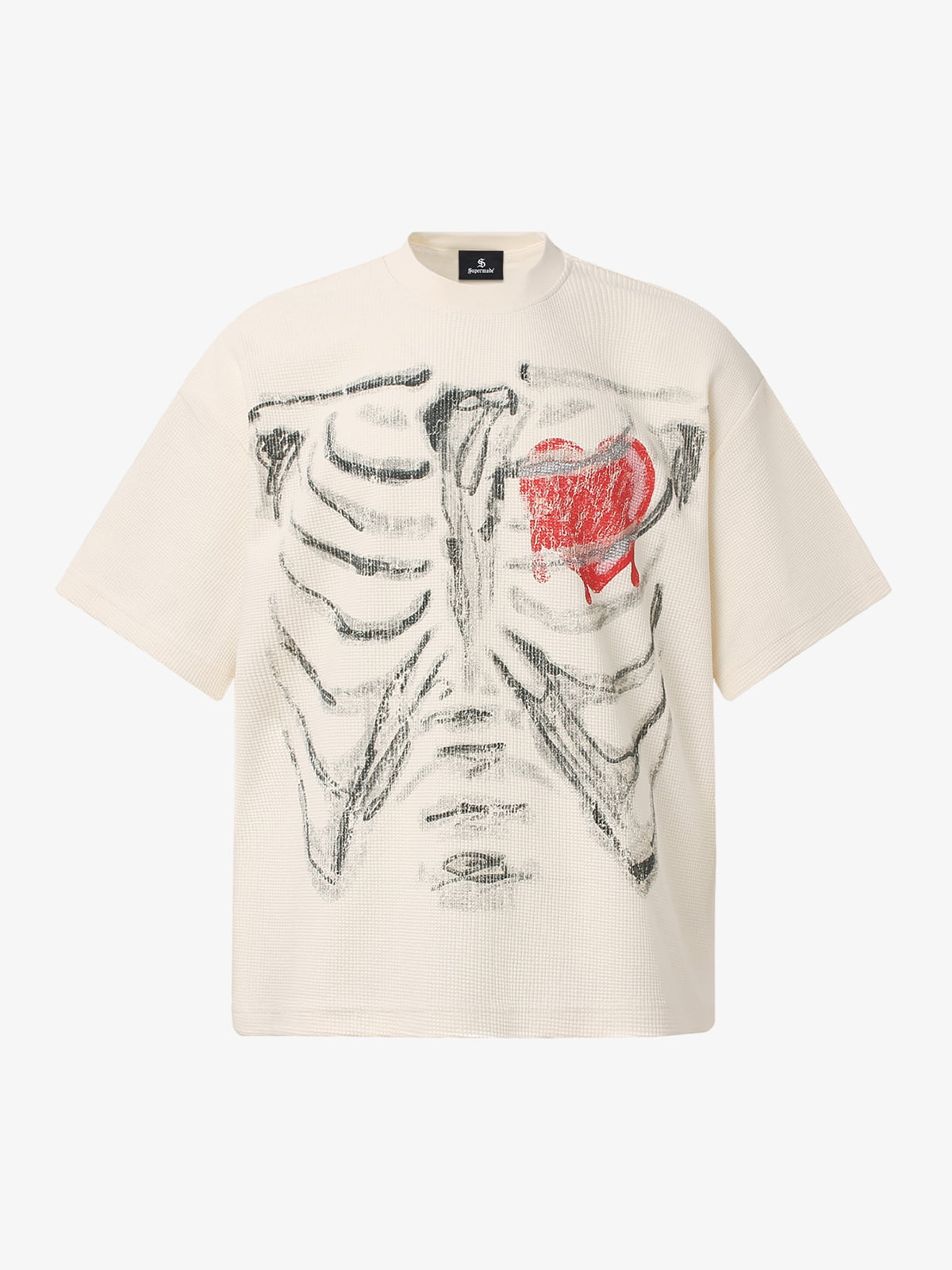 Cotton Blend Drip Print Oversized T-Shirt with Distressed Details 