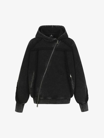 Retro Asymmetric Zip Up Deconstructed Hoodie 