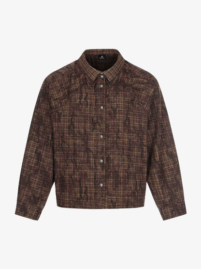 Vintage Washed Plaid Cropped Shirt Jacket