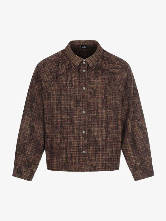 Vintage Washed Plaid Cropped Shirt Jacket