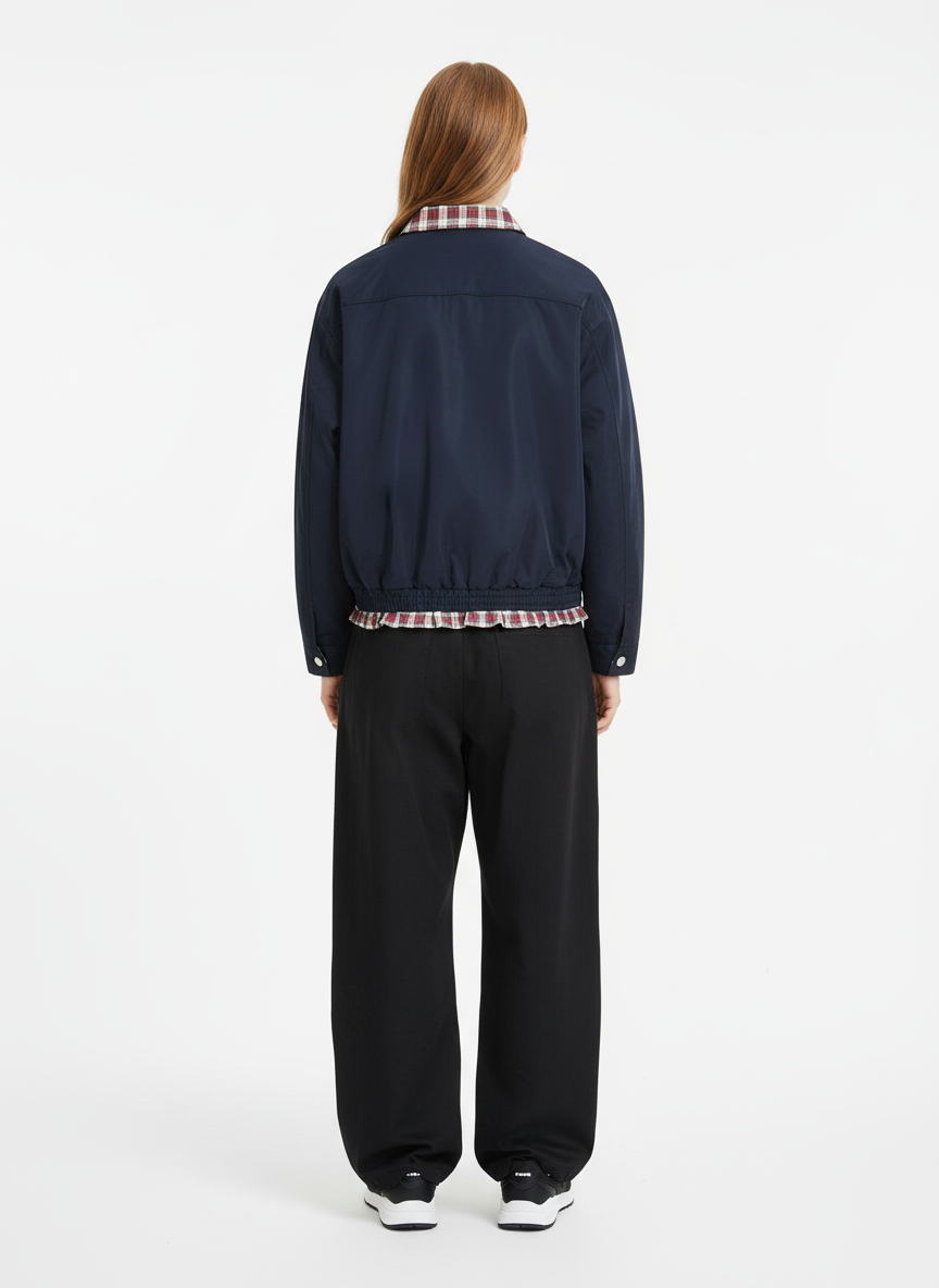 Faux Two-Piece Plaid Layered Workwear Jacket