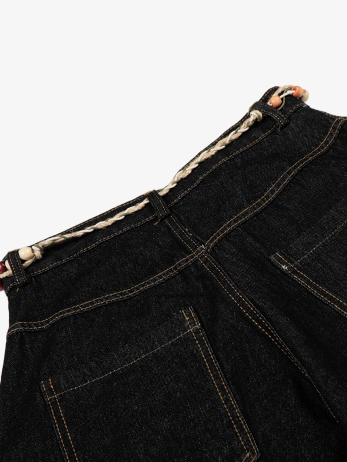 Rope Detail Waist Wide Leg Denim Jeans