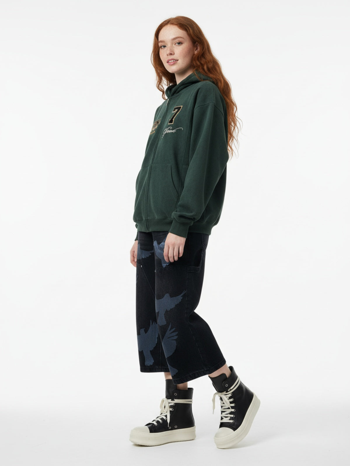 Distressed Dove-Print Denim Jort