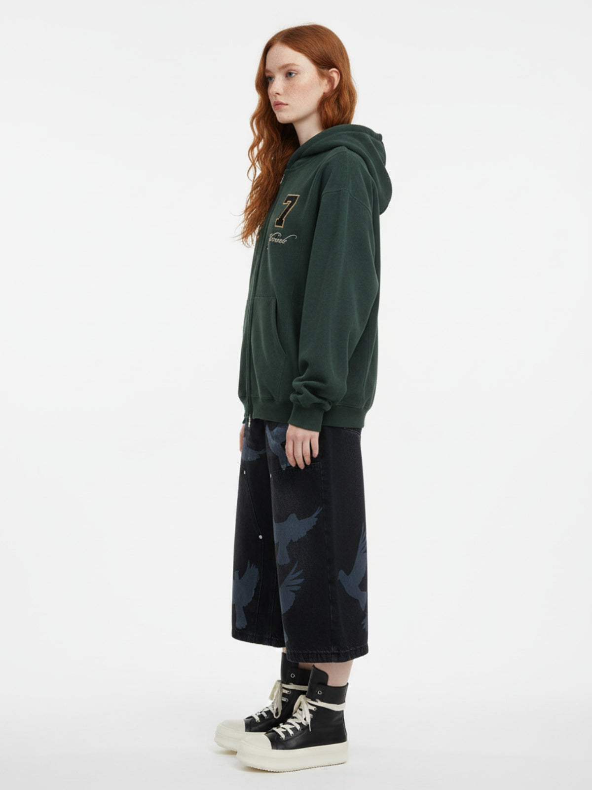 Suede Letter Embroidered Cropped Zip-Up Sweatshirt