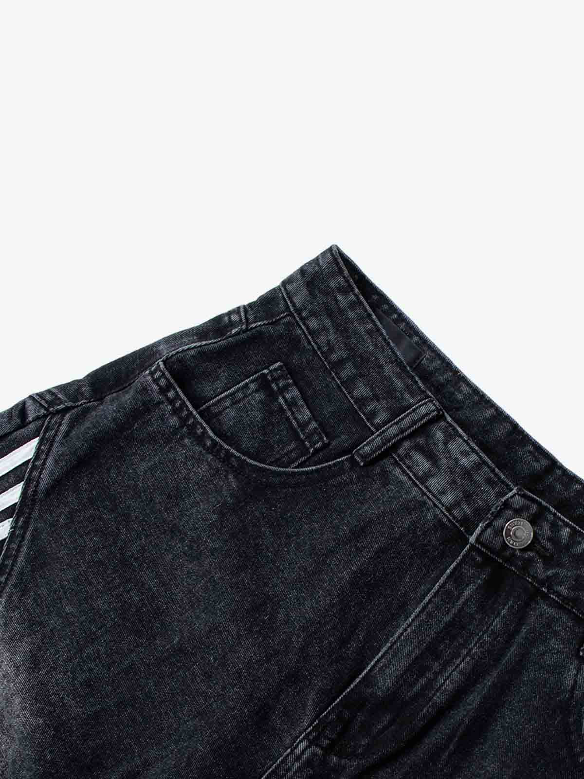 Denim Wide Leg Cropped Pants with White Stripe Design High Waist Fashion Trousers for Women 