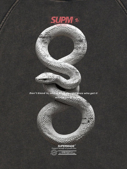 Oversized Snake Graphic Hoodie with Bold Print Design 