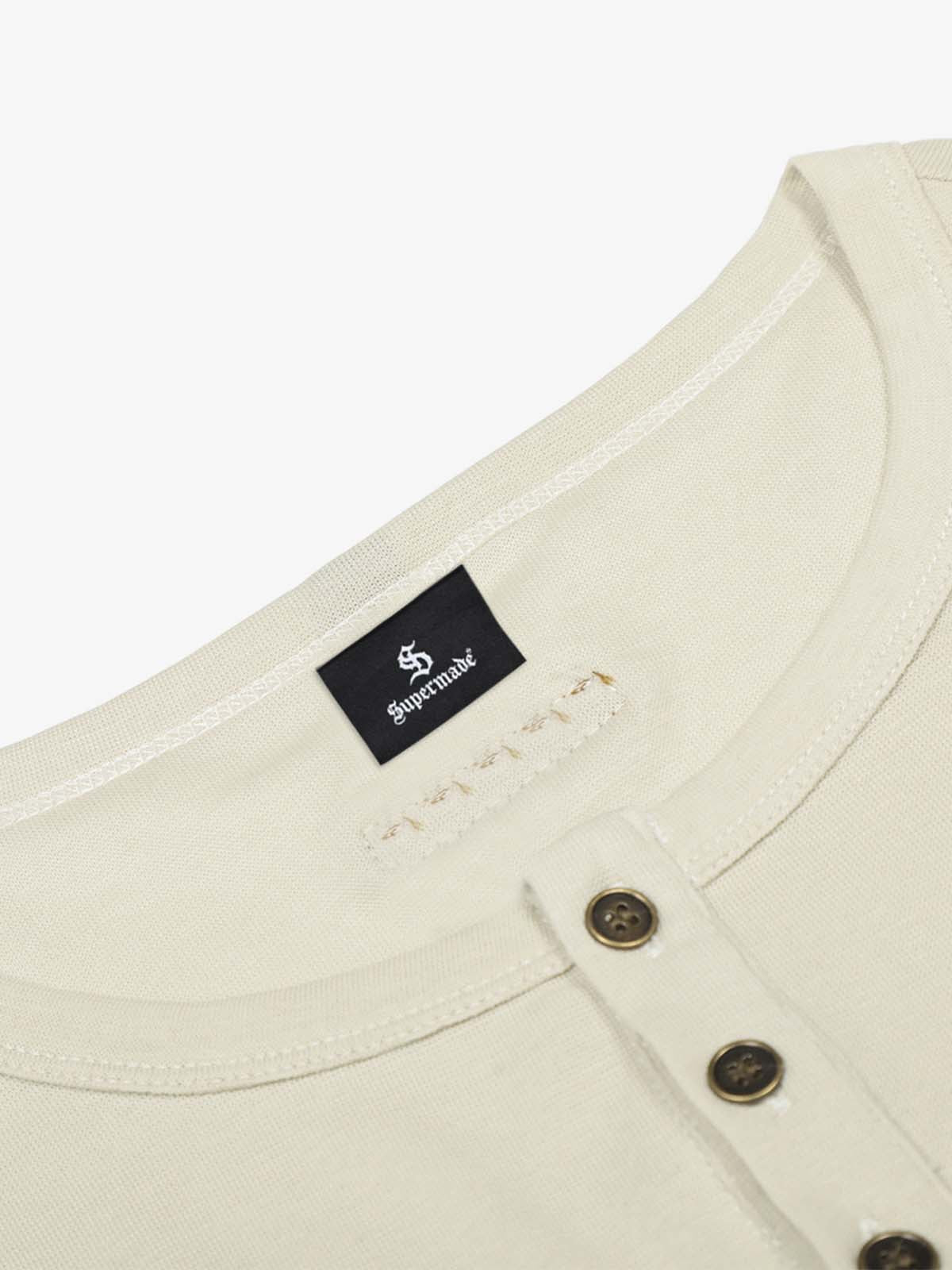 Cotton Long Sleeve Henley Shirt with Supermade Graphic Print?