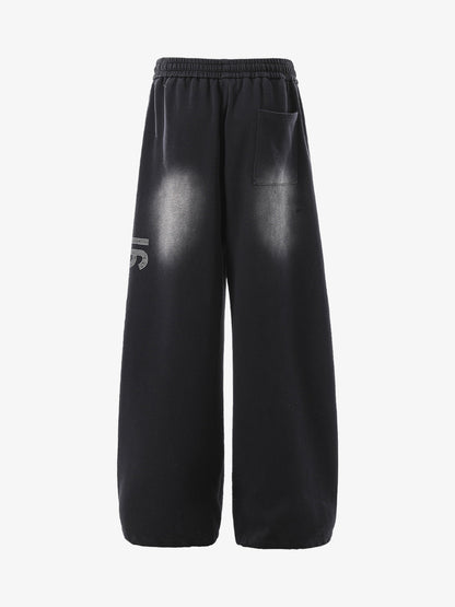 Distressed Gradient Drawstring Wide Leg Pants 