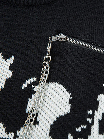 Oversized Graphic Sweater with Chain Detail - Perfect for Casual and Trendy Looks 