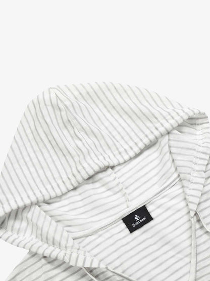 Graphic Print and V-Neck Striped Long Sleeve Hooded T-Shirt