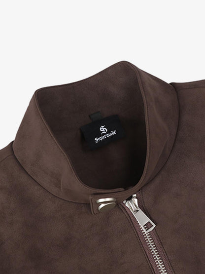 Suede Zip-Up Bomber Jacket for Men and Women - Stylish, High-Quality, Trendy Design with Decorative Studs 