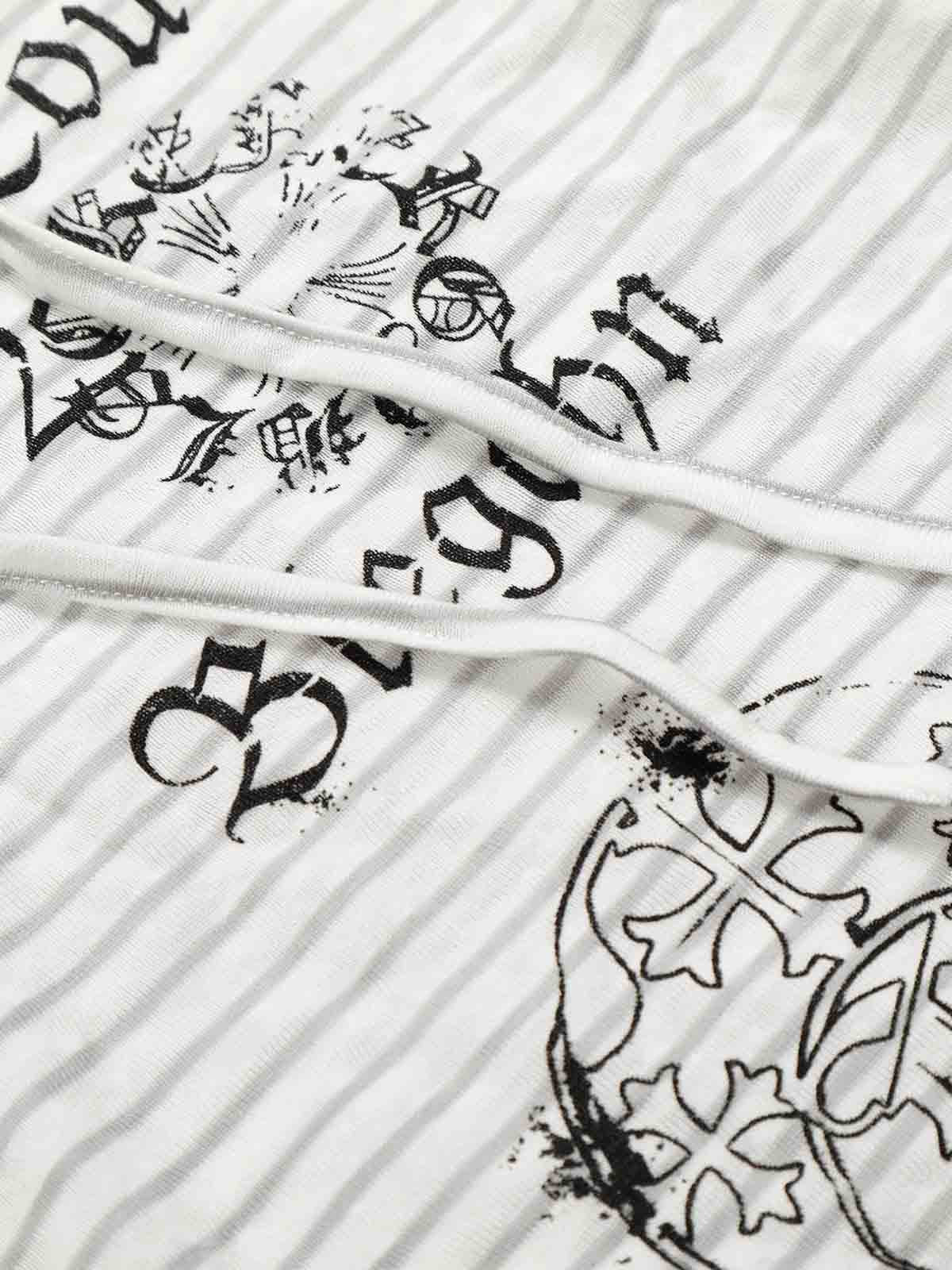 Graphic Print and V-Neck Striped Long Sleeve Hooded T-Shirt